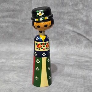 Vintage Wooden‎ Kokeshi Groom Bobblehead Doll Decor